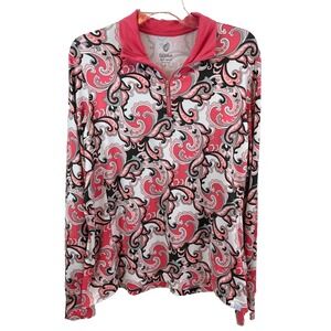 GG Blue Luxe Sport Top Women's Size L Pink Paisley Golf Long Sleeves 1/4 Zip